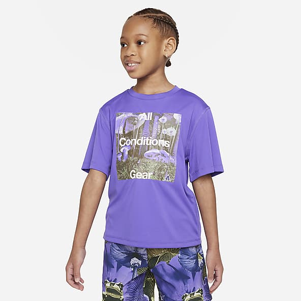 Boys Purple Training Gym Tops T Shirts. Nike IE